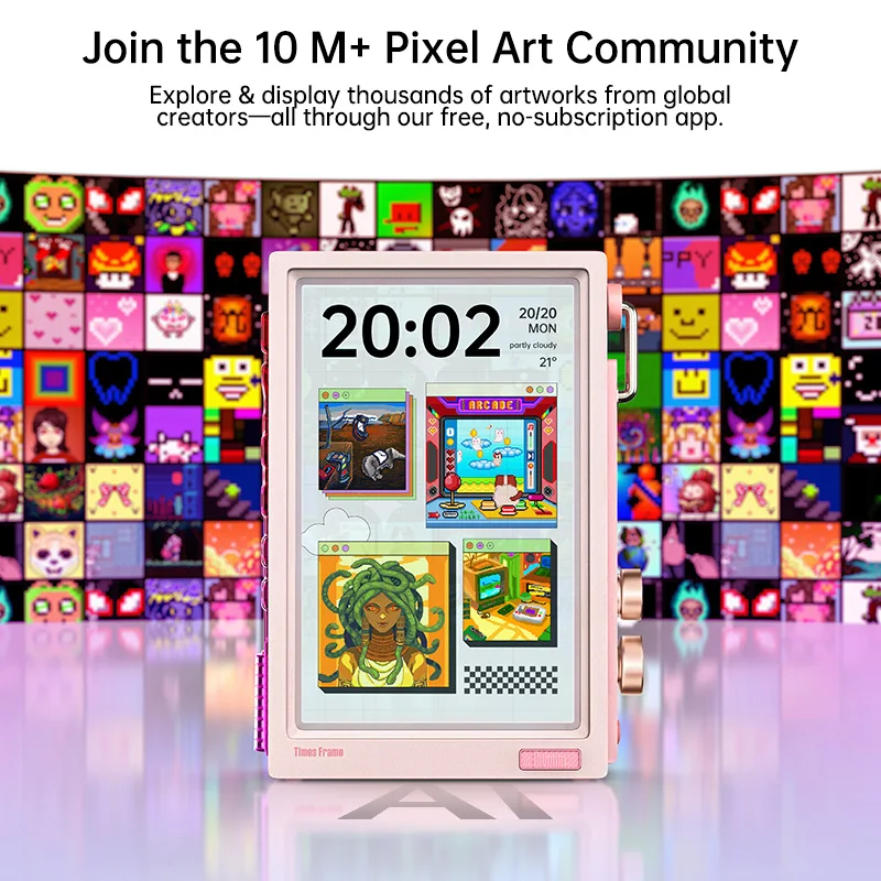 شاشة ألعاب Divoom Times مقاس 10.1 بوصة، شاشة WiFi ذكية عالية الدقة بكسل، ساعة يمكنك صنعها بنفسك، ملصق تشفير/مخزون، هدية مكتبية لتقويم الطقس