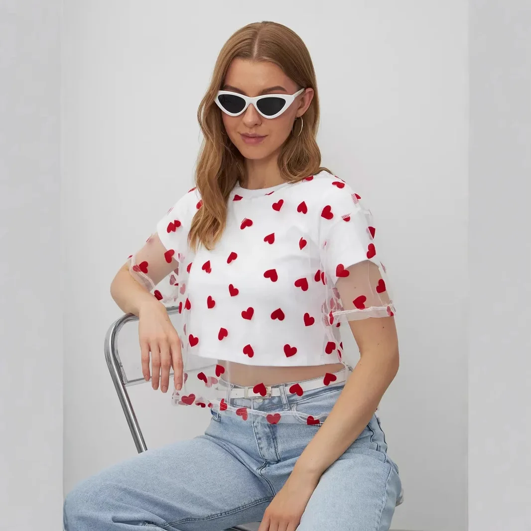 

Летний новый женский вязаный топ Heart aped Me Splicing Color Blo Cotton ort T irt из двух предметов с перекрестной каймой Y2k