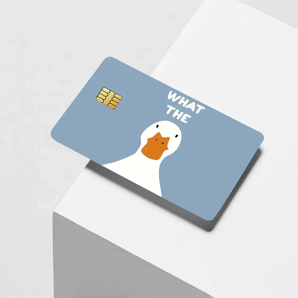 Print cute What the Duck Credit Card Decorative Card Stickers Suitable For Bank Cards Metro Transit Anti-scratch Gift 4PCS