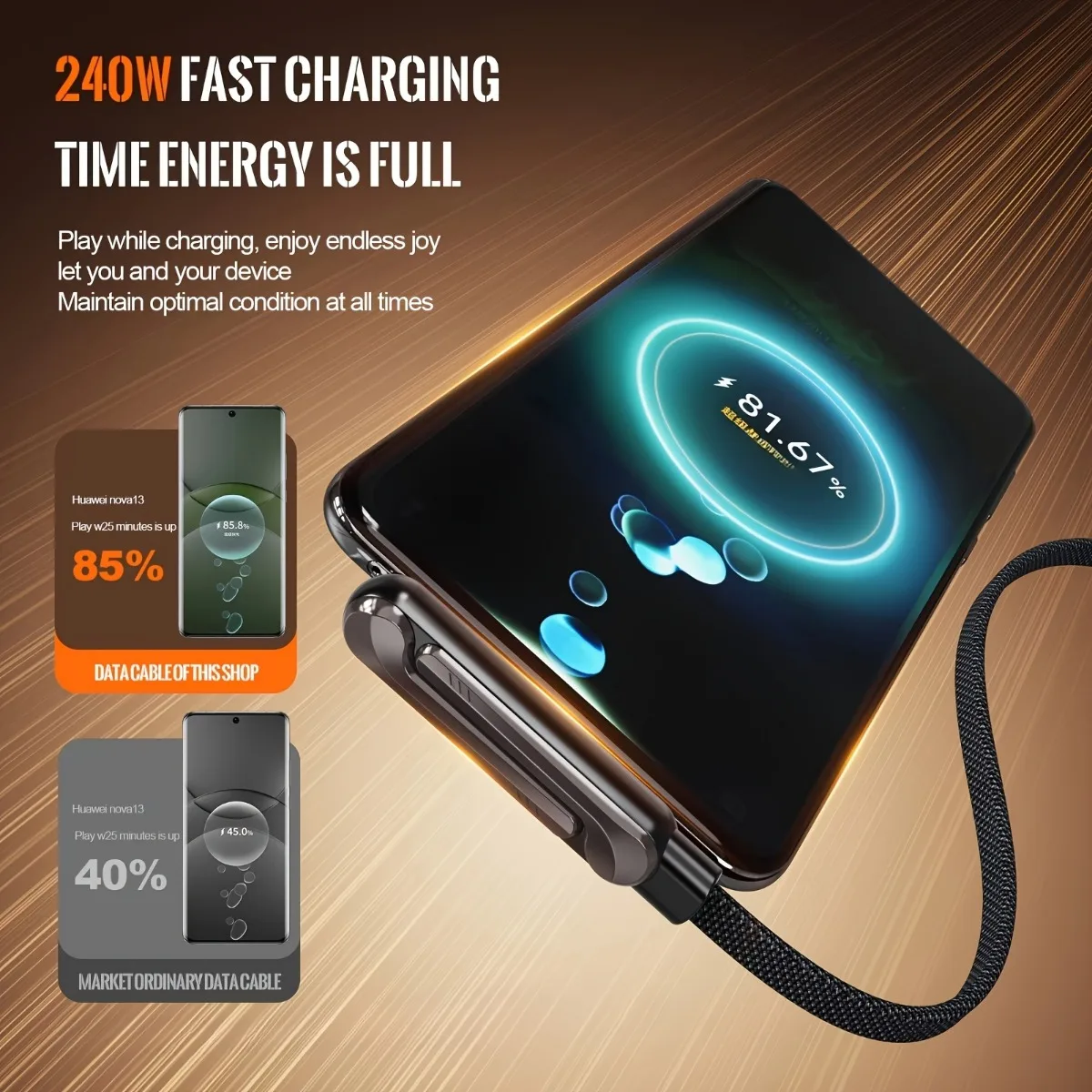 

1Pc 240W PD Fast Charging Cable & 360° Rotating Metal Phone Stand, Type-C to Type-C Charger Set for Laptop - Office Travel Gift