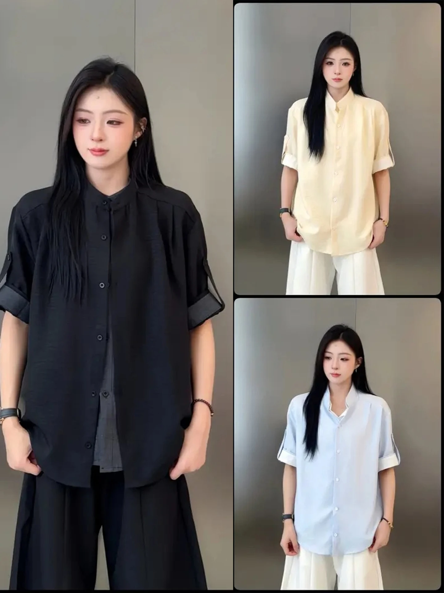 Men's Summer Thin Ice Silk Short Sleeve Shirt Casual Loose Fit Breathable Quick Dry Couple's Layering Lightweight Jacket