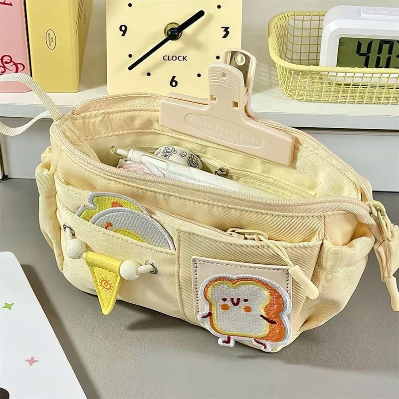 Cheese Patterned Large Capacity Zipper Pencil Bag for Store Pens, Pencils, Erasers, Brush, and Makeup