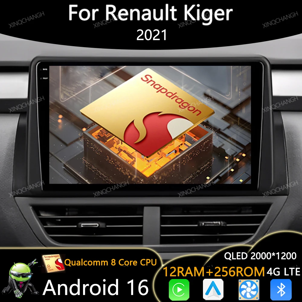 Android 16 Car Radio For Renault Kiger 2021 QLED Carplay Auto Multimedia Stereo Video Player 4G LTE 5G WIFI BT Qualcomm 2DIN GPS