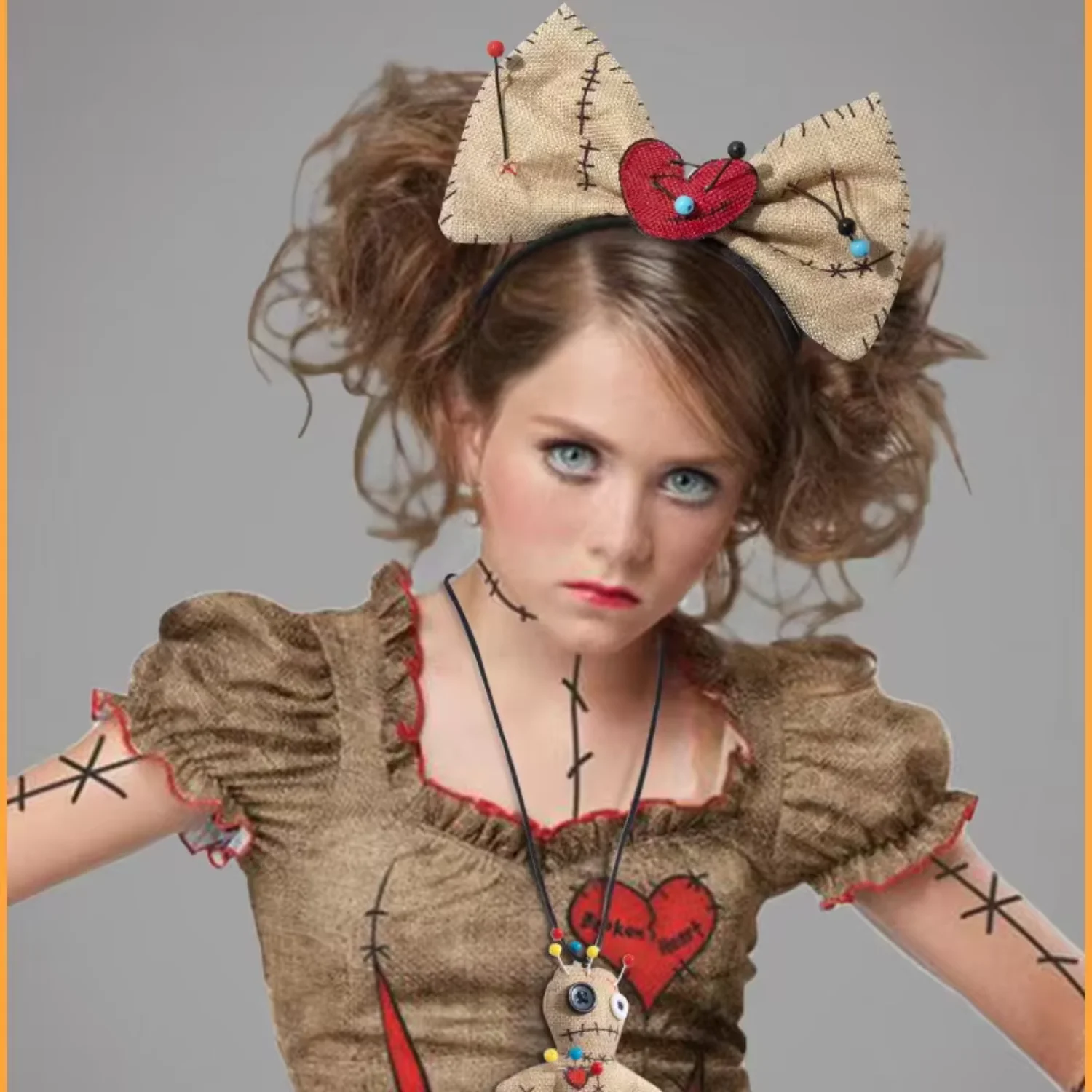 Voodoo Doll Headband Halloween Hair Hoop with Necklace - Cosplay Decoration Accessories