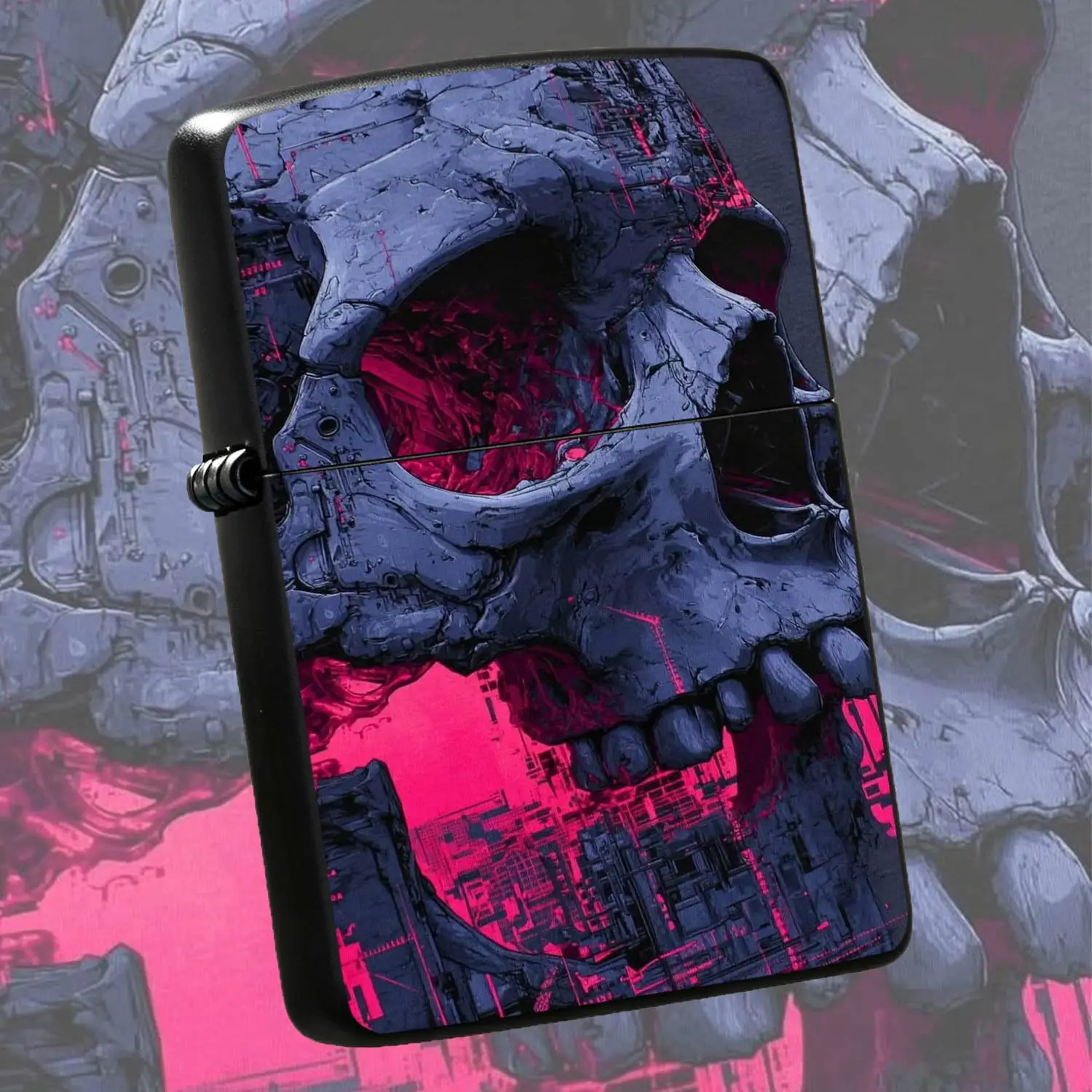 Cyber Mechanical Skull Portable Lighter, Cool Neon Cyborg Style Decor, Fits Daily Commute Outdoor Trips All Scenarios, Unique Aesthetic Gift For Friends And Hobby Collectors A Humorous And Interesting Lighter