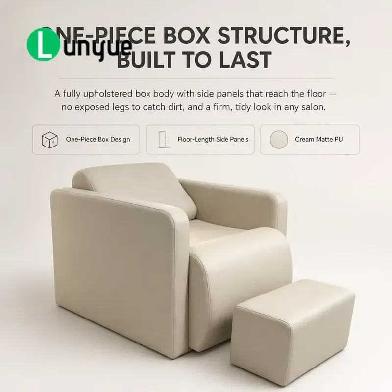 Cream Shampoo Chair One Piece Box Design Ceramic Basin with Neck Notch Separate Footstool for Hair Barber Shop Beauty