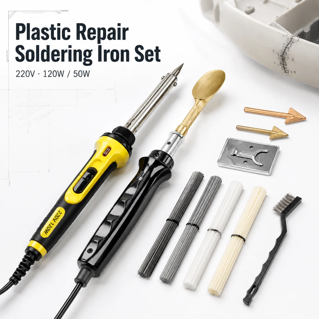 220V EU Plastic Welding Repair Soldering Iron Kit with Soldering Iron Tip 3-Speed Temperature Plastic Welder Kit for Car Bumpe