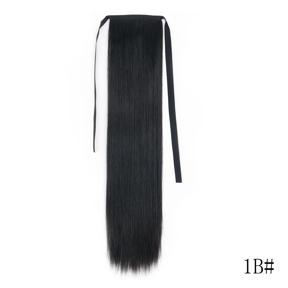 LISI GIRL Kunsthaar 22''34'' Langer, gerader Pferdeschwanz zum Umwickeln, Clip-in-Haarverlängerungen, schwarzes Haarteil, Kopfbedeckung