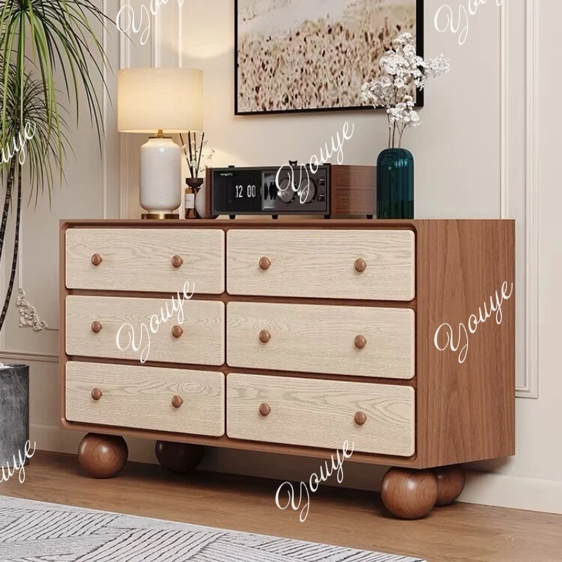 

French retro style six chest cabinet bedroom solid wood storage TV cabinet villa designer side cabinet