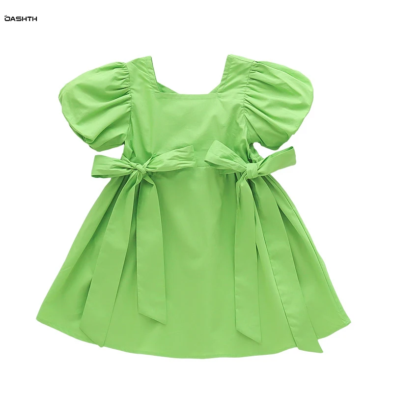 

OASHTH Girls dress summer clothes new children's skirt baby solid color princess dress