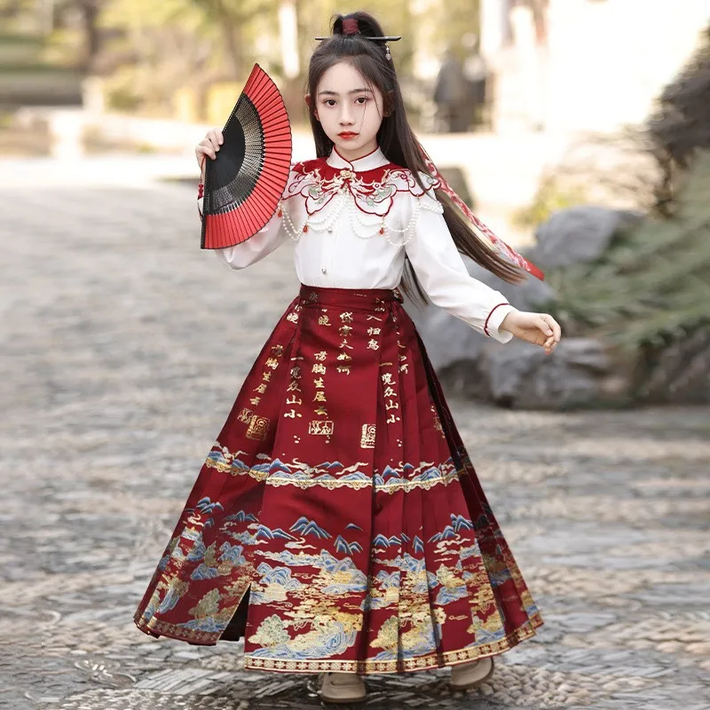 

2024 New Arrival Vinatge Ancient Kids Tang Suit Hanfu Lovely Girl Horse-face Skirt Children Princess Chinese Traditional Dress