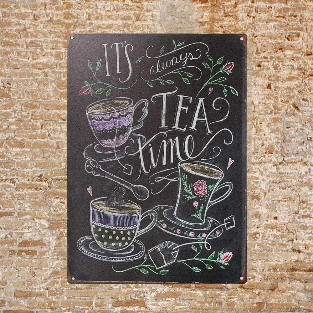 Vintage Retro Tin Metal Sign Decor   Its Always Tea Time Wall Home Bar Decor
