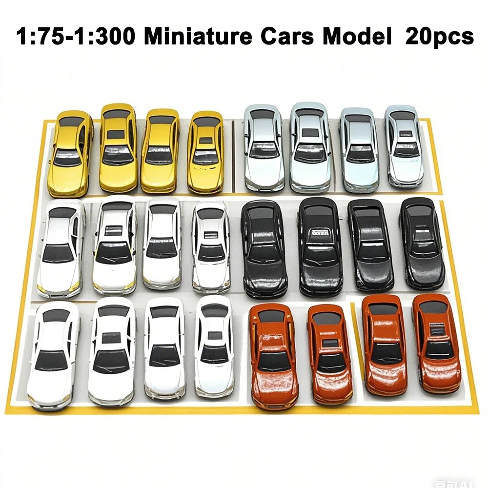 20PCS Miniature Car Model Scale 1:75-1:300 ABS Vehice Kid Toys DIY Sand Table Scene Railway Train Street City Layout Random Type