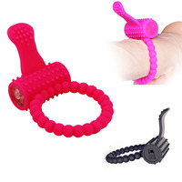 Triple Lasting Vibrator Beaded Finger Ring Stimulation Massage Masturbation Vibrating Delay Cock Ejaculation Sex Toy For Men