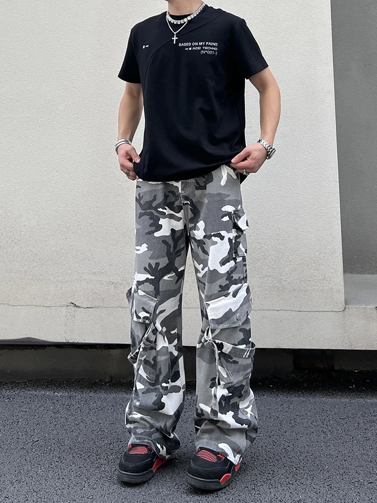 

Мужские джинсы в стиле американского ретро, свободного кроя, прямые, камуфляжные, в стиле хип-хоп, для работы, длинные брюки