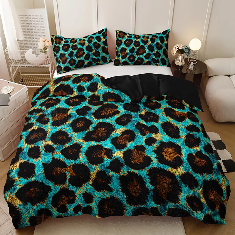 Leopard Green Duvet Cover Set 1 Duvet Cover +2 Pillowcases High Definition Print Stylish and Trendy Perfect for Home or Dorm Bed