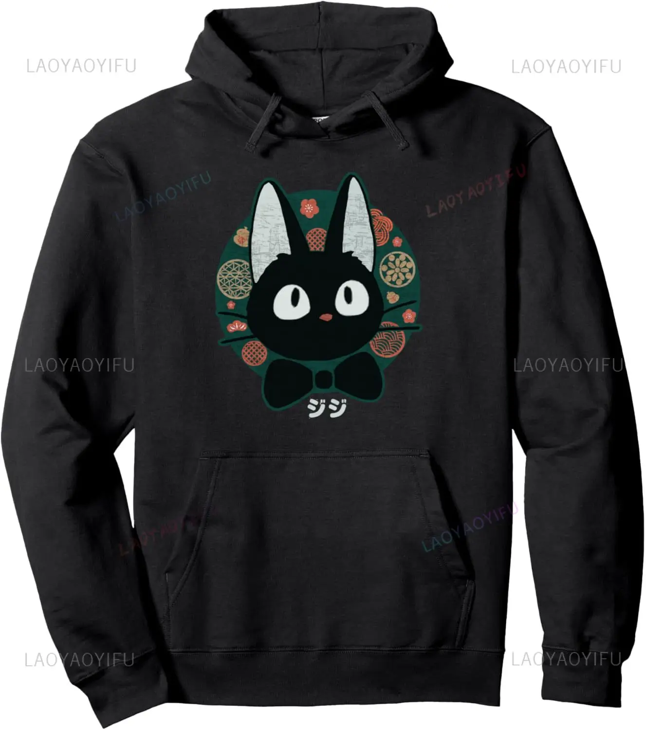 Linda sudadera con capucha de anime japonés para mujer, jersey con estampado Kawaii de gato Jiji para amantes de Ghibli, sudadera con capucha esencial