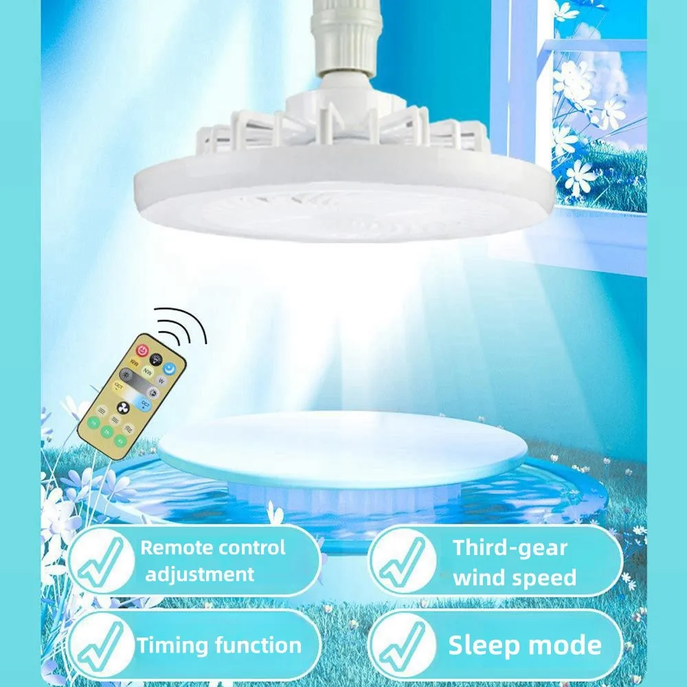 Lampu LED langit-langit 2-in-1, kipas angin kamar tidur kendali jarak jauh, lampu sekrup E27, lampu LED Mode tiga kecepatan