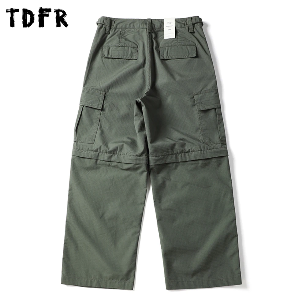 Multi-Pocket Cargo Pants Mens Retro Safari Style Solid Color Wide Leg Straight Baggy Trousers Man