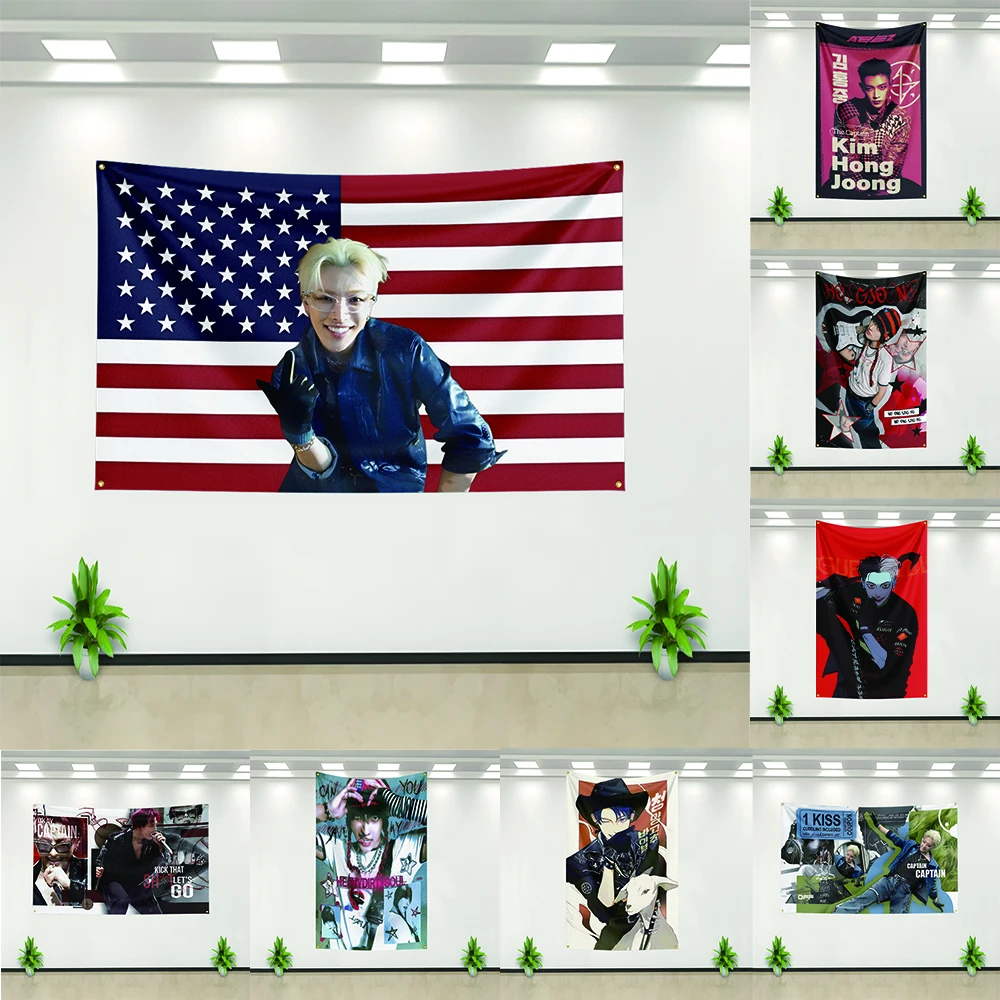 

A-ATEEZ Hongjoong Flag Korean Idol Banner 3x5ft Wall Hanging Covering Concert Flag Background Tapestry K-Pop Room Wall Decor