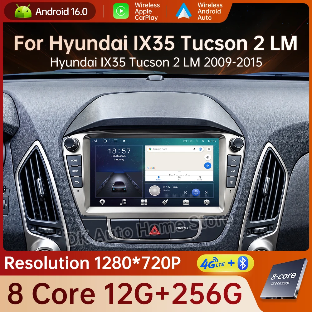 Android 16 For Hyundai IX35 Tucson 2LM 2009 - 2015 Car Radio Bluetooth Multimedia Wireless Auto Carplay 4G WIFI DSP GPS Navi