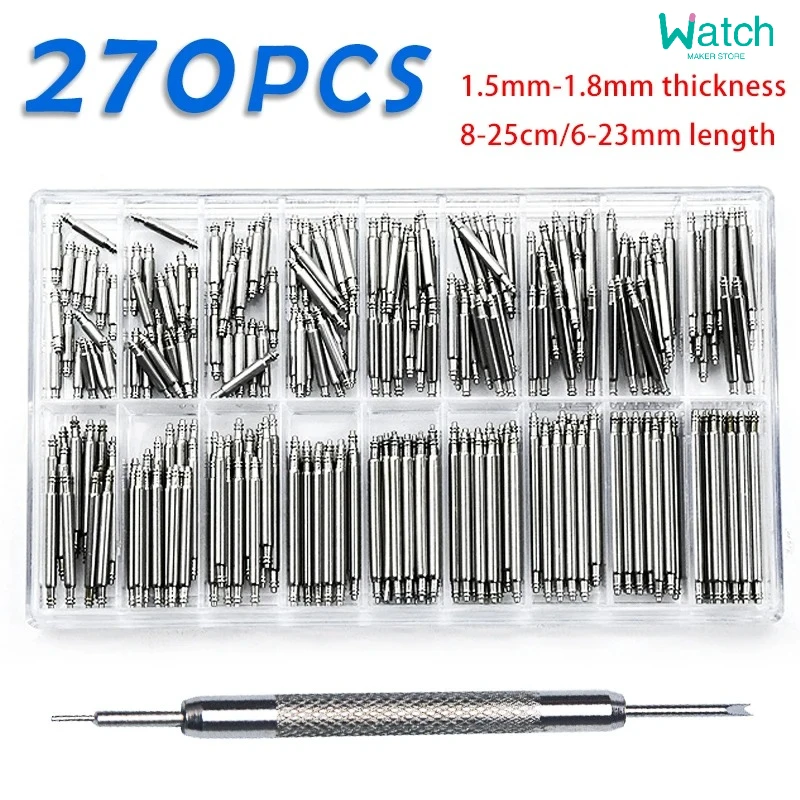 270 قطعة/المجموعة الفولاذ المقاوم للصدأ الربيع القضبان ضياء 1.5 مللي متر/1.8 مللي متر length8mm-25 مللي متر/6 مللي متر-23 مللي متر حزام الساعات حزام ساعة أدوات إصلاح دبوس
