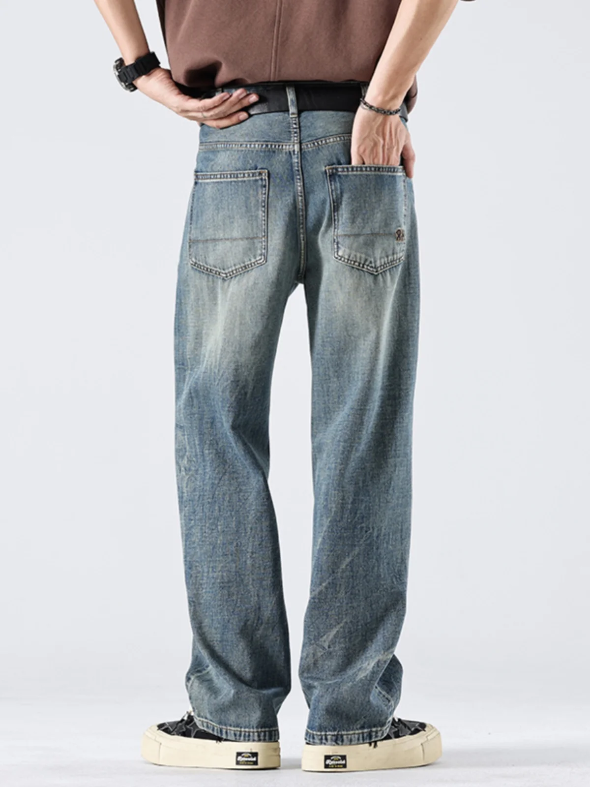 

Свободные прямые мужские джинсы в американском стиле ретро, Новое поступление, весна-лето, повседневные удобные классические синие джинсовые брюки