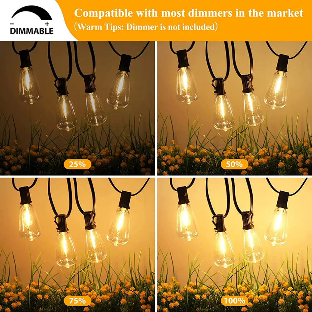 ST38 Outdoor LED String Lights Waterproof Edison String Lights for Indoor/Outdoor Backyard Porch Bistro Cafe Decorative Lighting