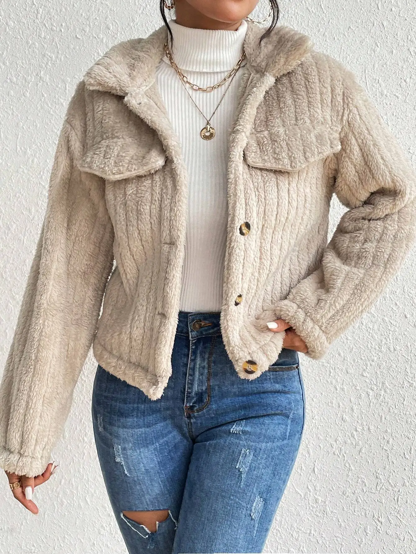 سترة نسائية قصيرة غامضة مع أزرار، معطف مريح للخريف والشتاء لأسلوب الشارع