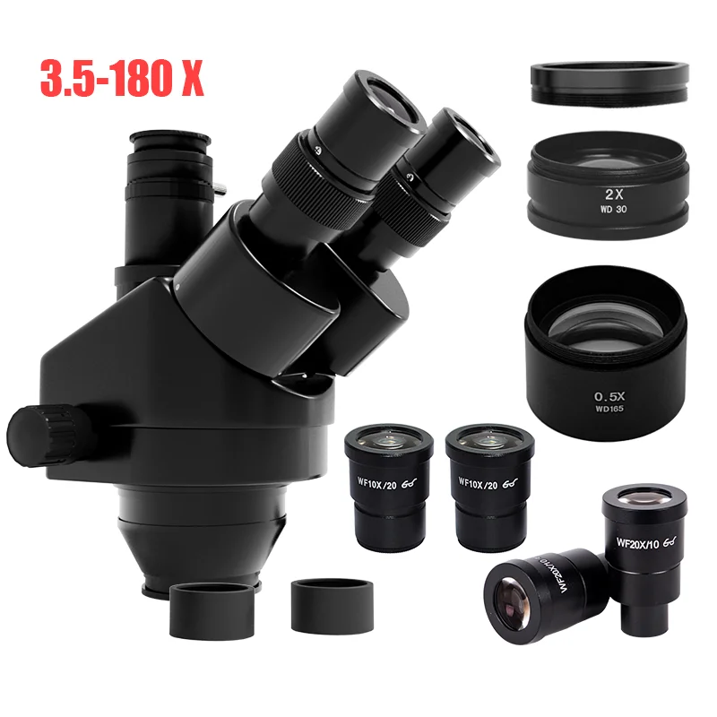 Imagem -04 - Kailiwei Simul-focal Trinocular Zoom Cabeça Estéreo Microscópio Lente Objetiva Auxiliar Barlow 7x45x 3.5x-90x 180x 0.5x 0.7x 2.0x