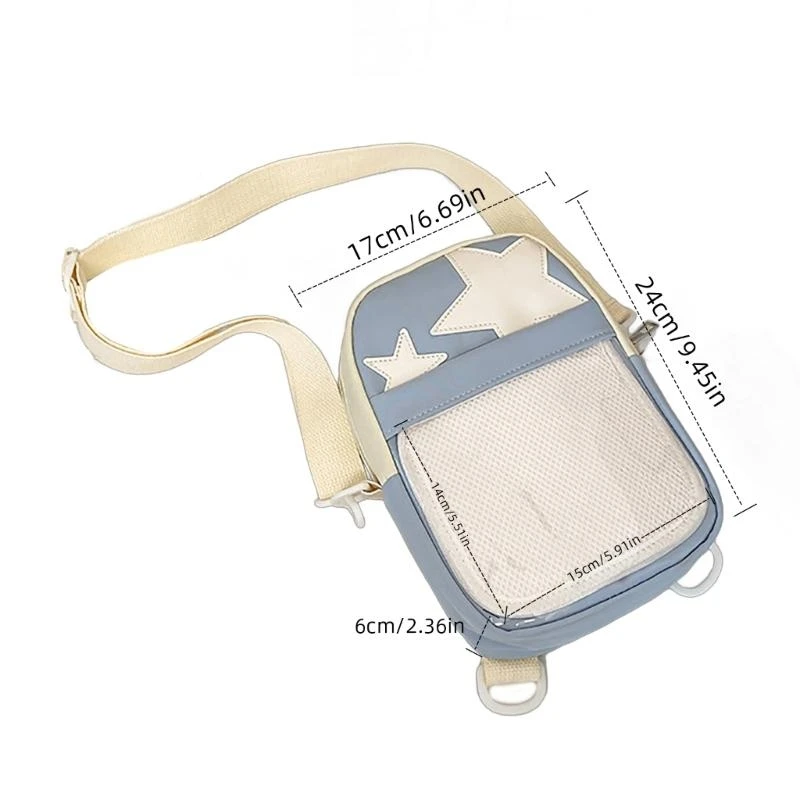 

652F Japanese Ita Bag for Girls Womens Clear Shoulder Bag Teens Chest Bag Small Messengers Bag Star Crossbody Bag
