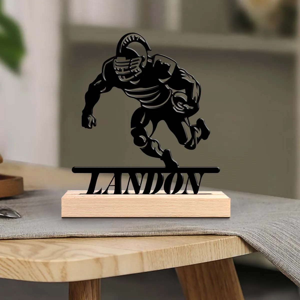 1pc Customizable Metal Desktop Ornaments Custom Name With Wooden Base Gifts and Metal Decorations for Family and Friends