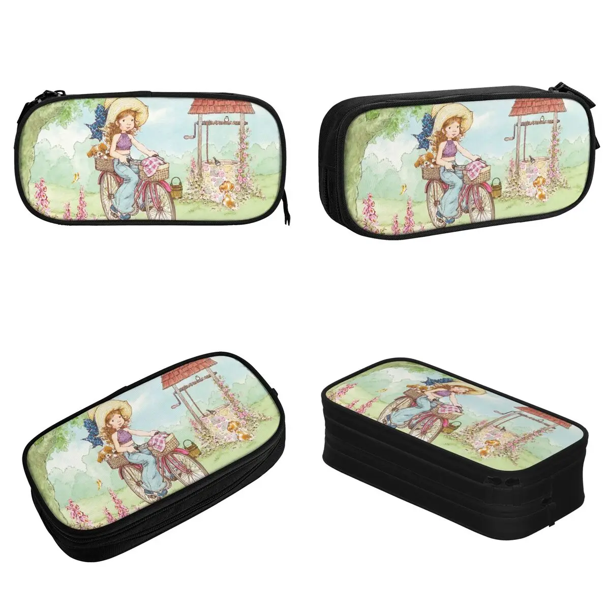 Kawaii Sarah Kay Bike Ride Pencil Case Cartoon Pencil Pouch Pen Box for Student Large Storage Bag Office Zipper Stationery