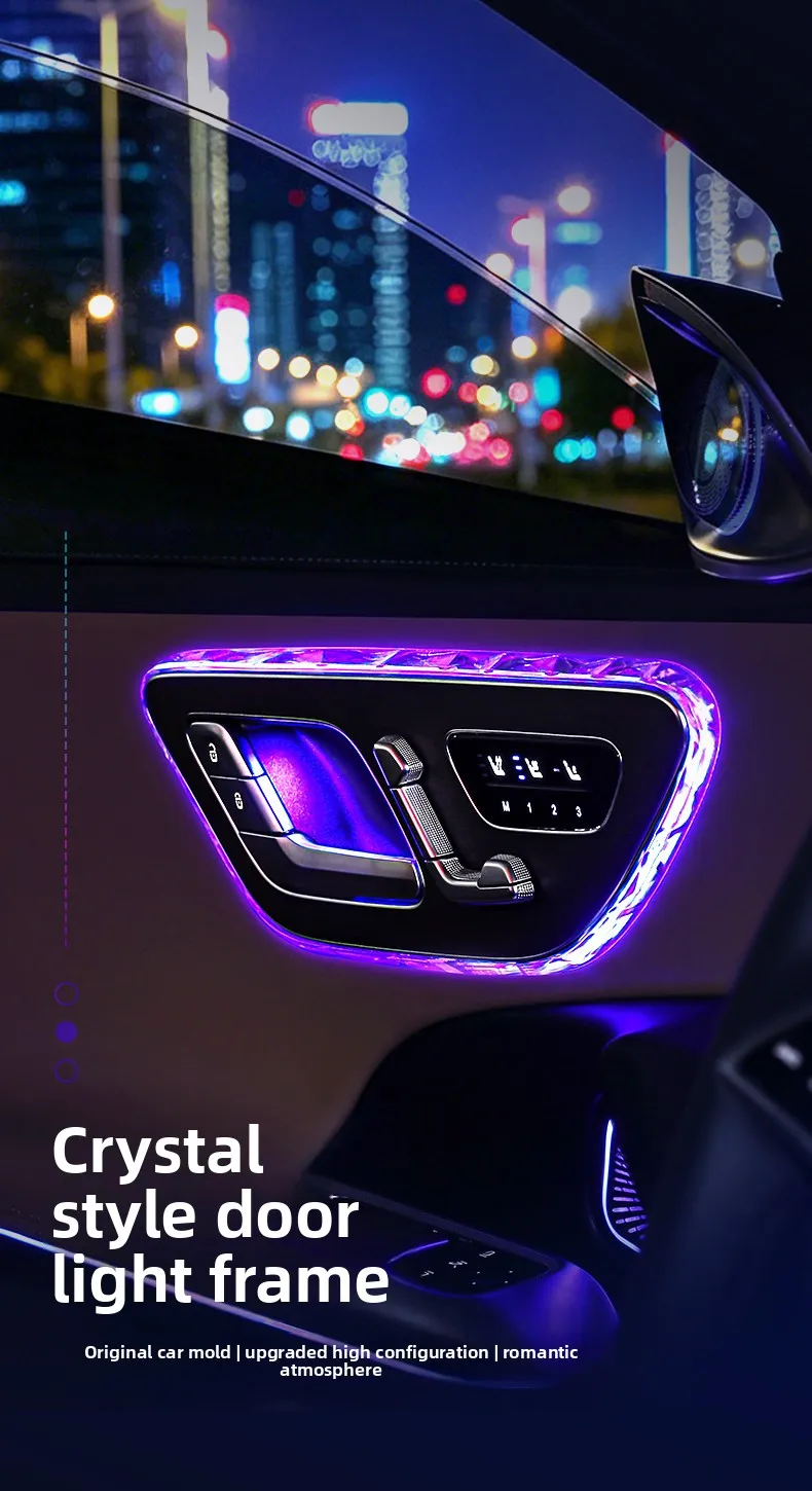 4 Stück RGB LED Kristall-Türgriffrahmen-Zierleisten für Mercedes-Benz C E GLC S Klasse W206 W214 X254 W223, Innenraum-Atmosphärenbeleuchtung – Detail 1