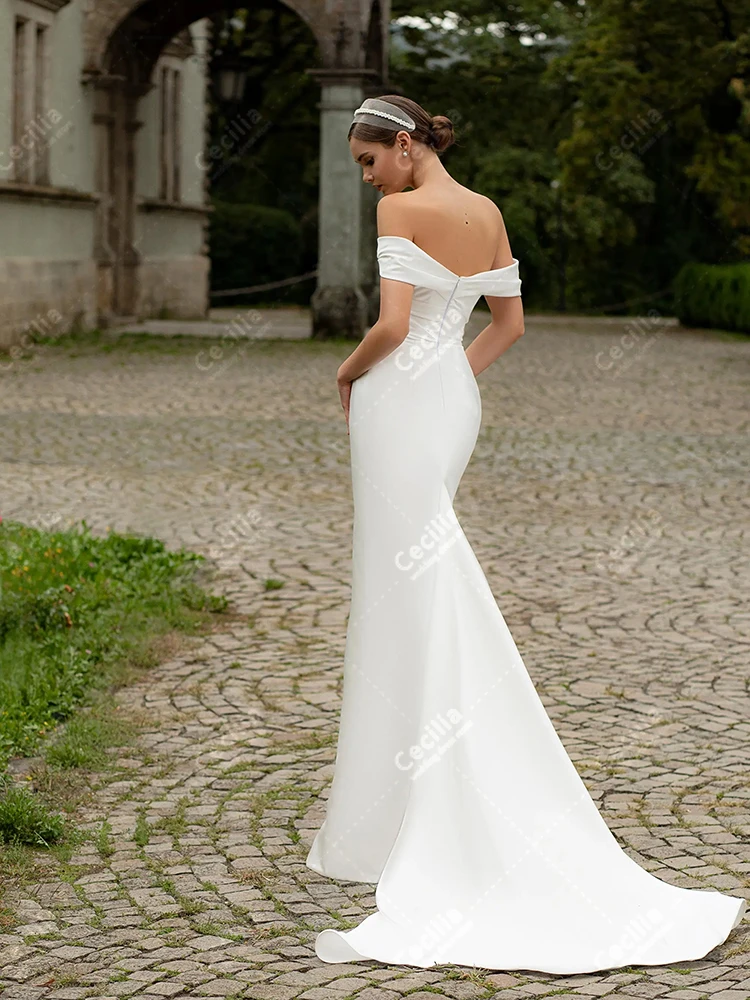 간단한 웨딩 드레스 우아한 신부 가운 오프 숄더 가운 섹시한 하이 슬릿 백리스 현대 맞춤형 Vestidos De Novia