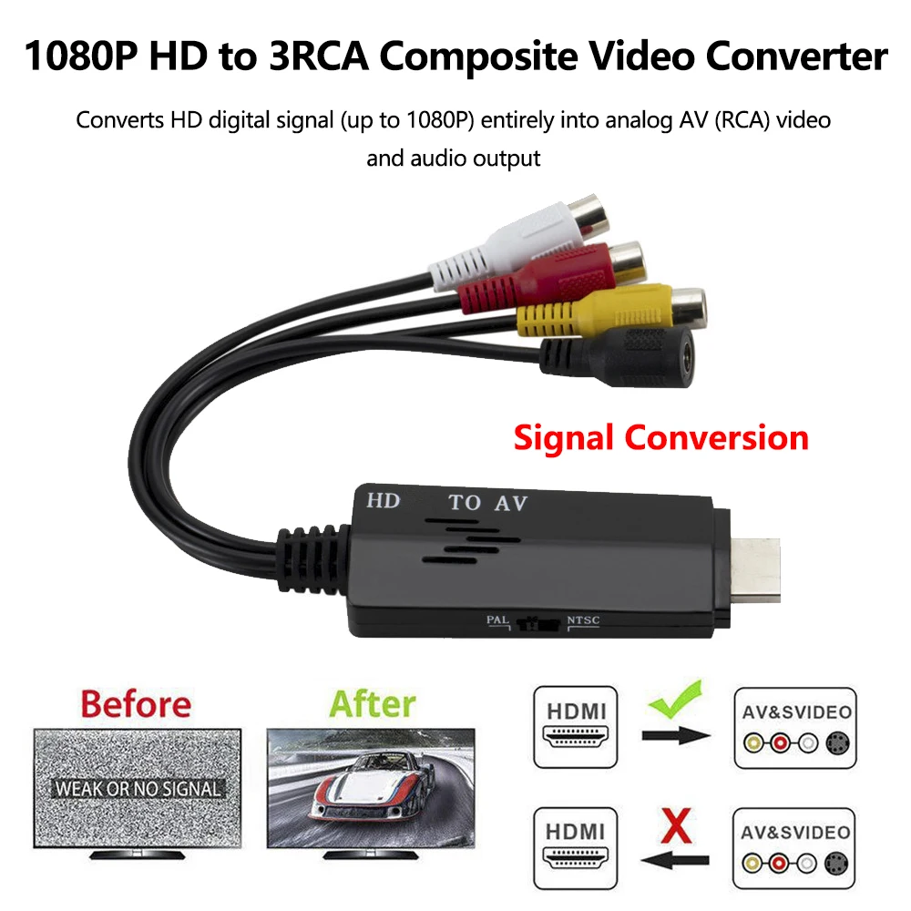 

Universal HD Video to AV Signal Adapter L/R Audio RCA Cable Converter for VCR DVD Camera Game Console 480i 576i Output