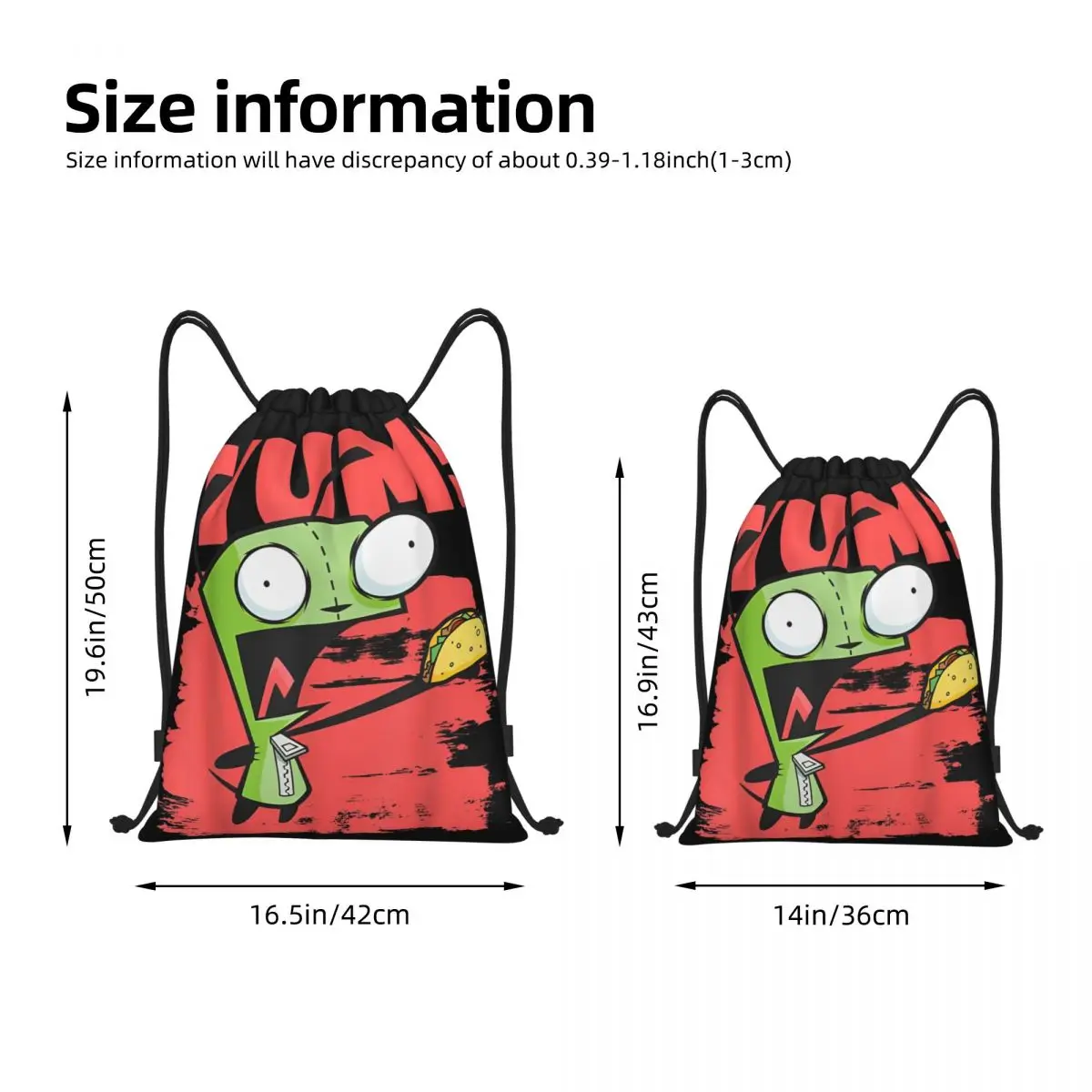 Invader Zim Gir Screaming Yum Drawstring Backpack Sports Gym Bag String Sackpack for Exercise