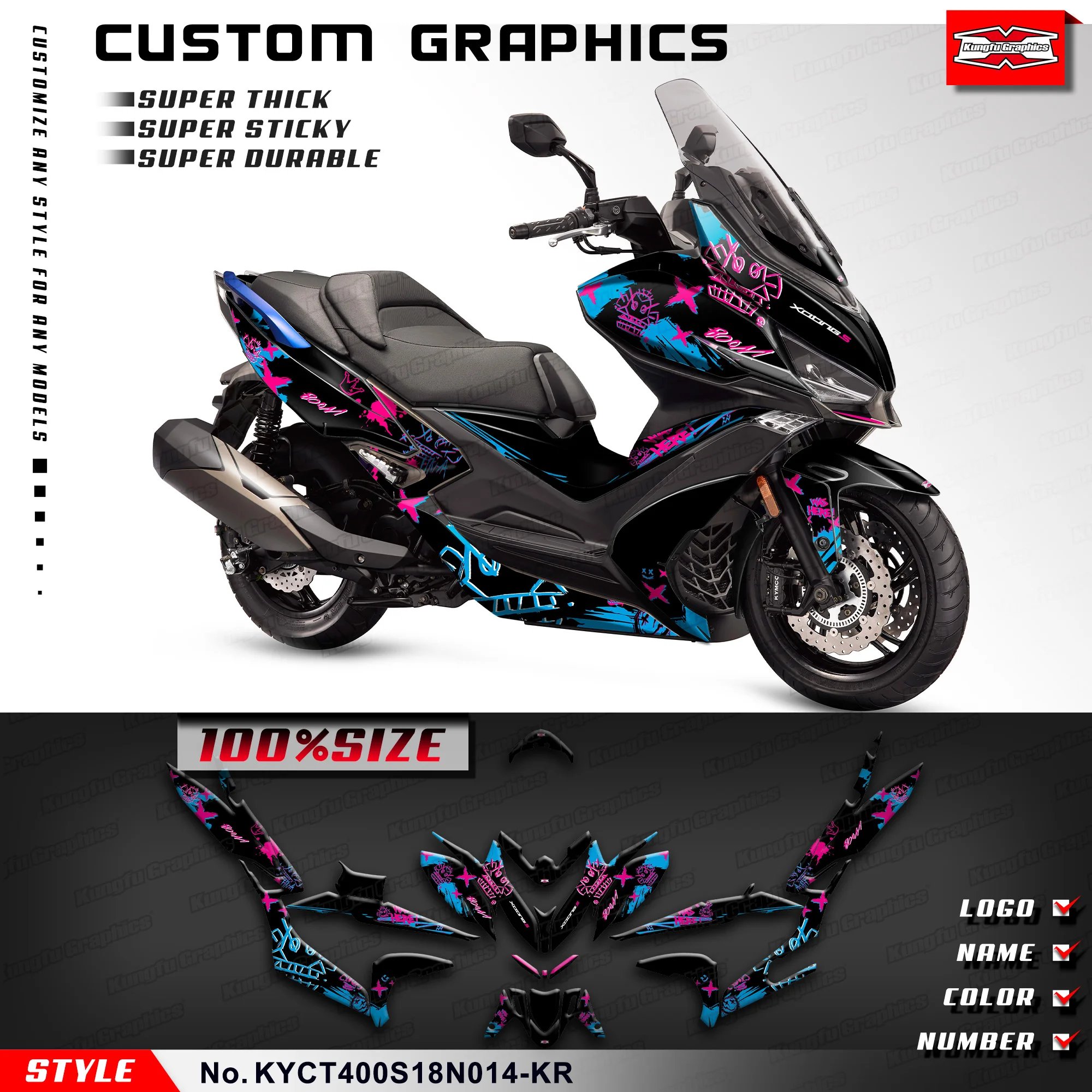 

KUNGFU GRAPHICS Adhesive Sticker Durable Vinyl for KYMCO XCITING S 400 S400 2018 2019 2020 Scooter,Decoration, KYCT400S18N014-KR