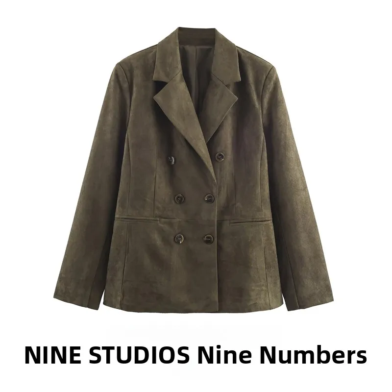 

Leather Double-breasted Loose Casual Suit Jaet Versatile 304 Casual Sle Long Sve Women's Polyester Fabric