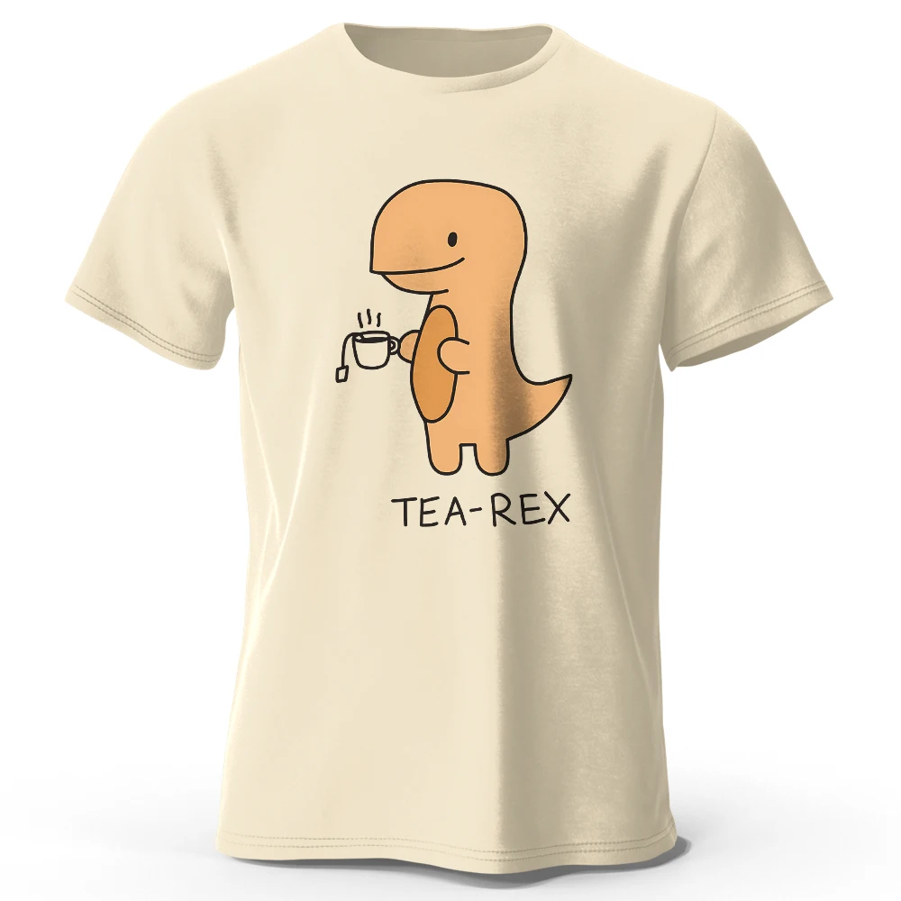 Tea-Rex Dinosaurier bedrucktes T-Shirt aus 100 % Baumwolle, weiches und atmungsaktives Rundhals-Kurzarm-T-Shirt, lustiger Unisex-Stil