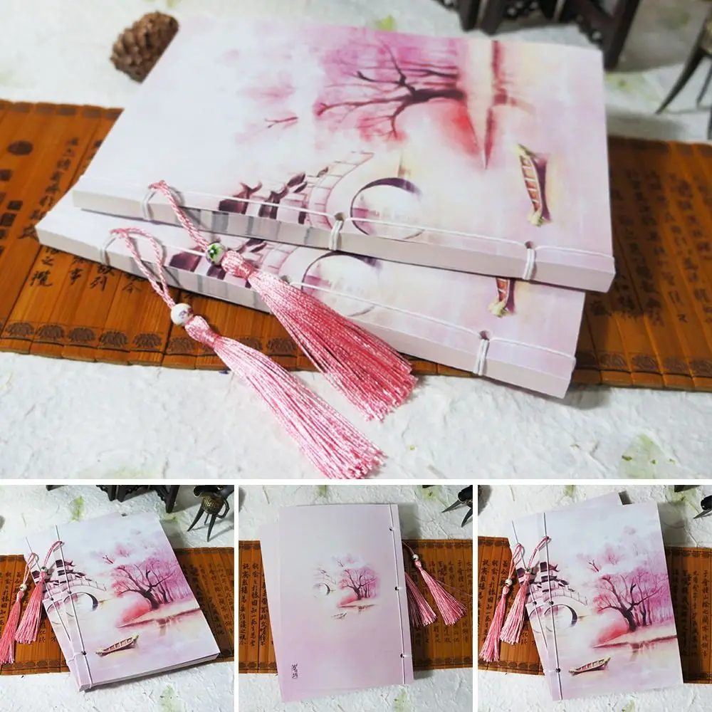 Chinese Style Wire-bound Notebook Sketchbook Handmade Tassel Diary Note Book Vintage Original Journal Notepad Office Stationery