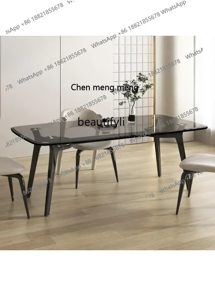 cc182Minimalist Glass Dining Table Rectangular Dining Table Household Small Apartment Designer Suspension Tempered Glass Table S