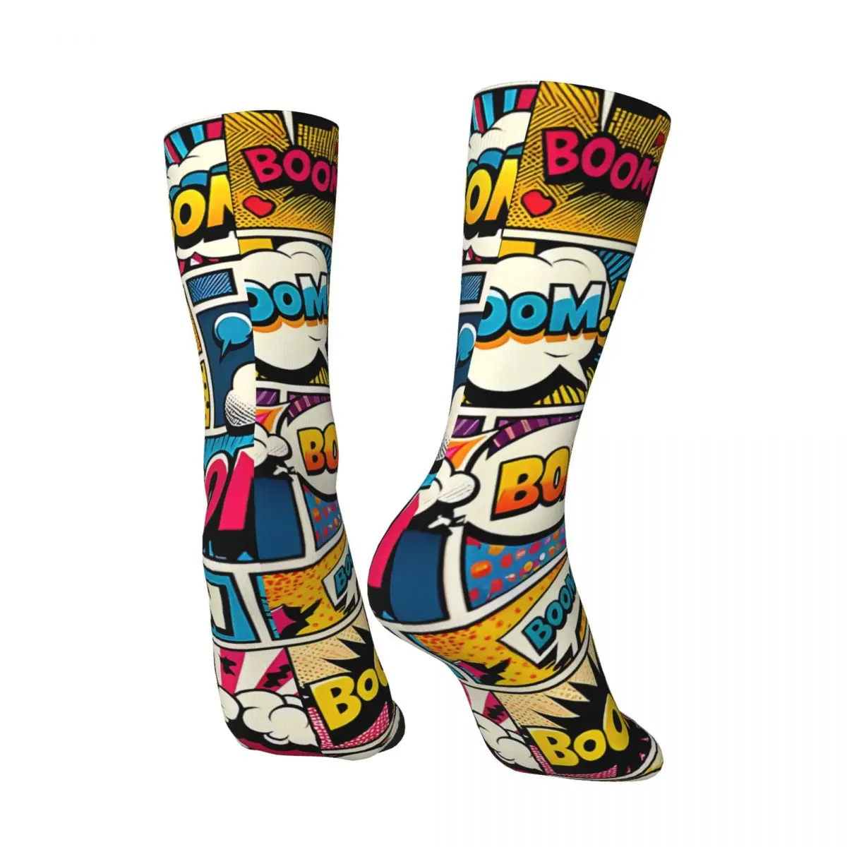 Comic Book Bang Pattern Men's Socks Retro Harajuku Street Style Novelty Seamless Crew Sock