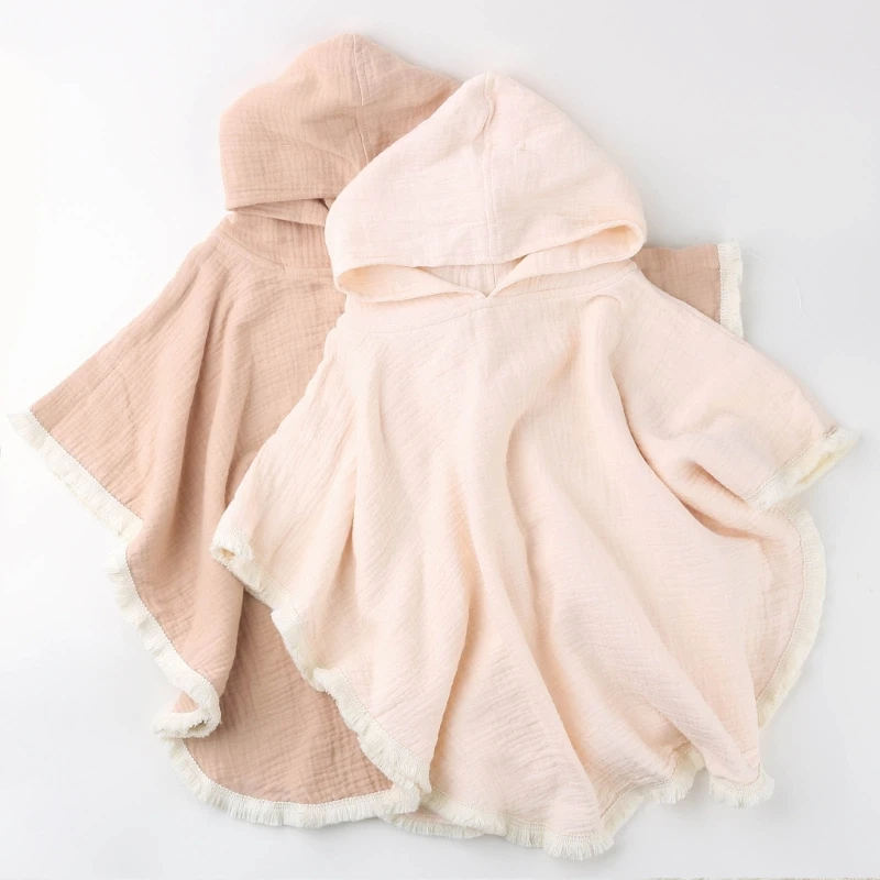 

New Cotton Tassel Baby Hooded Towel 4 Layers Thicken Cotton Muslin Kids Fringes Bath Towel Boy Girl Beach Bathrobe Ponchos Towel