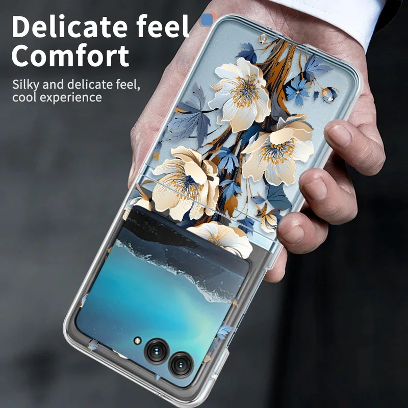 Floral Patterned Clear Case For Motorola Razr 50 40 Ultra Razr40 Razr50 Slim Shockproof Hard PC Transparent Folding Phone Cover