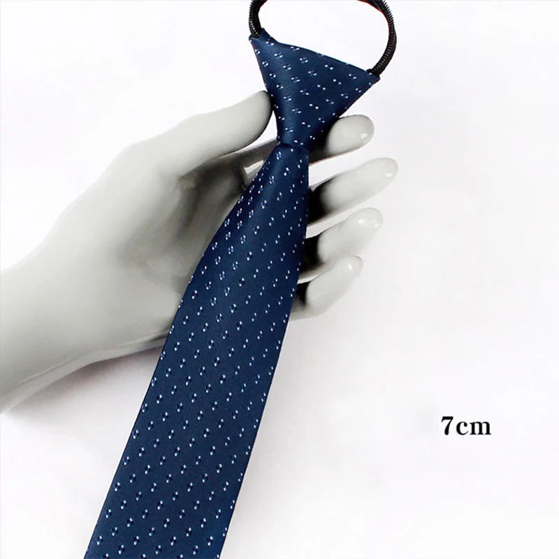 Wholesale Men\'s Business Dress Party Zipper Neck Tie Elegant Gentleman Shirt Groom Wedding Stripe Navy Lazy Ties Accessories