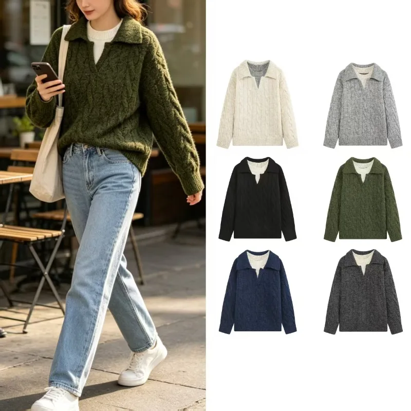 2026 Autumn New Women S Comfortable Long Sleeve Knitted Polo Sweater Top Casual Elegant Vacation Style Multi Color Date Outfit