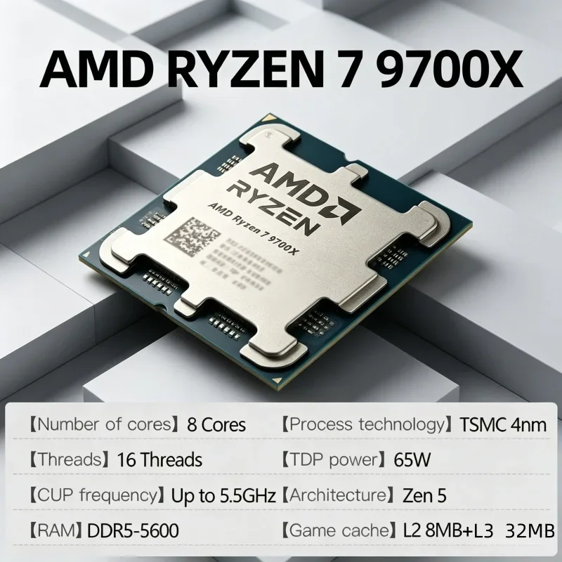Top-Tier Unlocked Ryzen7 9700X Desktop CPU | 8C16T Max 5.5GHz Zen5 Architecture, AM5 Socket Bulk CPU Without Retail PackageAMD