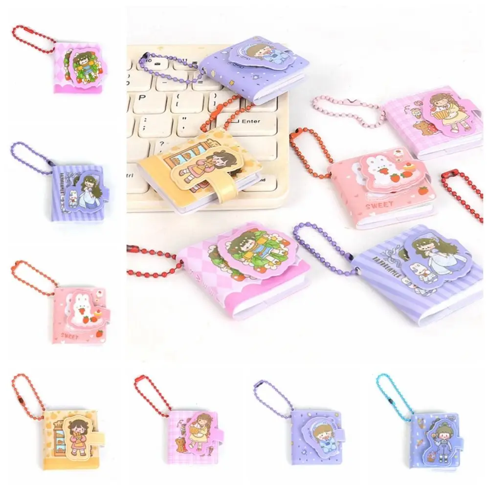 Korean Sweet Girls Cartoon Printing Mini Notebook Pocket Small Writing Pad with Keychain DIY Scrapbooking Portable Journals