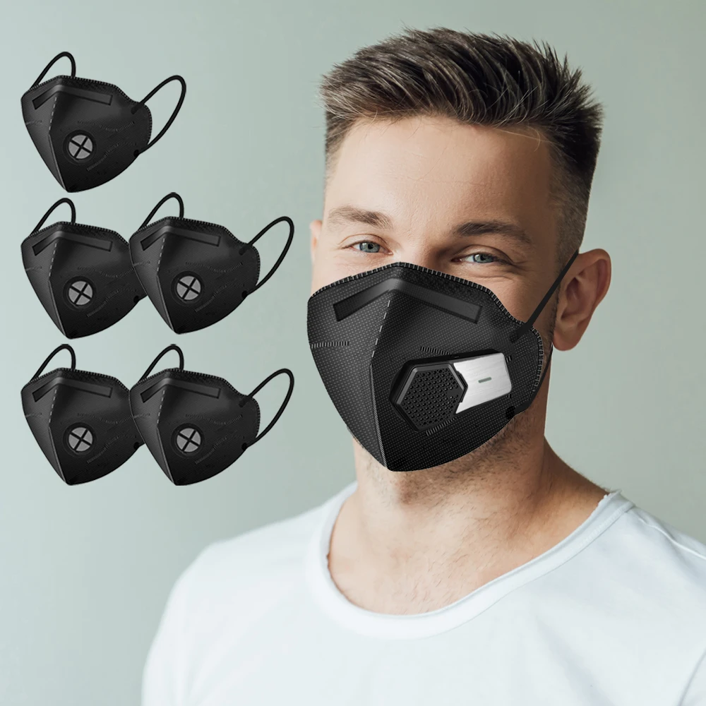 Electric  KN95 mask with charging fan, with 5 filter elements, replaceable filter respirator mask, dust, pollen, woodworking
